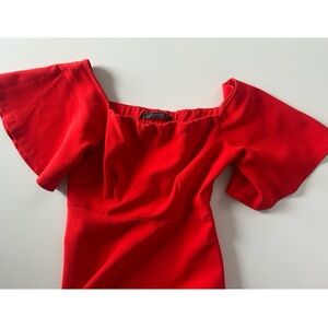 Zara - Midi Red Crepe Women's Dress - Perfect for Holidays 🎁